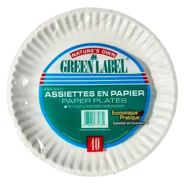 GREEN LABEL - 9" PAPER PLATES 24x40 EA