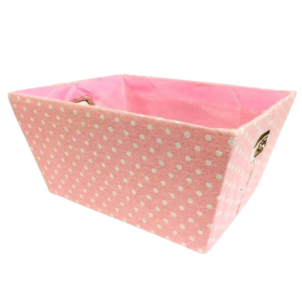 APEX - RECTANGULAR PINK W/ WHITE POLKA DOTS BASKET EA