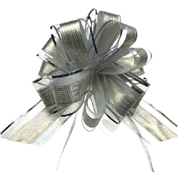 APEX ELEGANCE - 7IN MIXED FABRICS PULL BOWS- SILVER EA