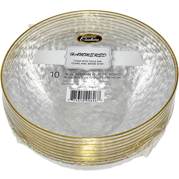 MADISON - 16OZ HAMMERED CLEAR W/ GOLD RIM BOWLS 12x10 PK