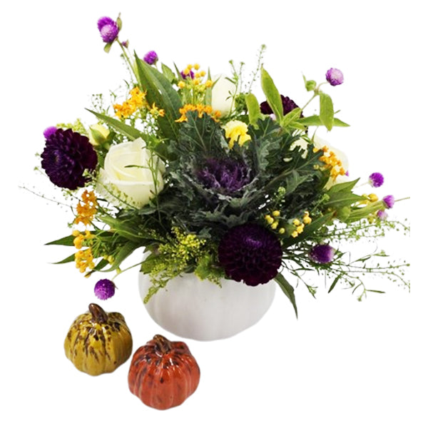 LARGE WHITE  PUMPKING FLORAL ARRANGEMENT EA