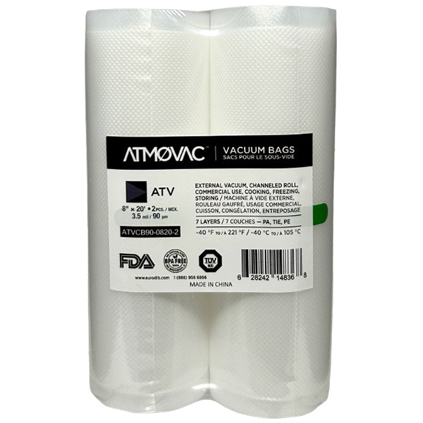 ATMOVAC - 8"x20" CHANNELLED VACUUM BAG ROLL 30x2 PK