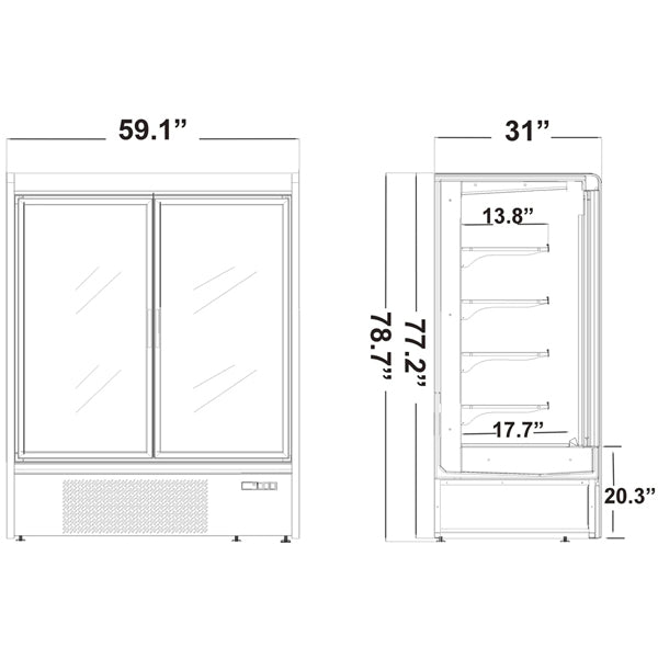 SUB EQUIP - OPEN AIR COOLER WITH GLASS DOOR 59"