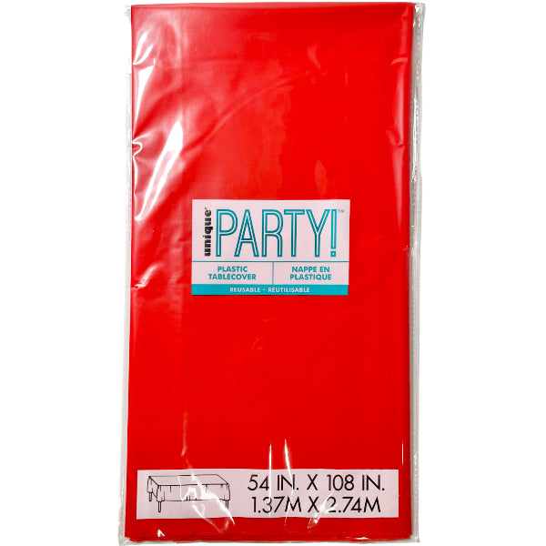 UNIQUE - RUBY RED RECTANGULAR PLASTIC TABLE COVER 54X108 EA