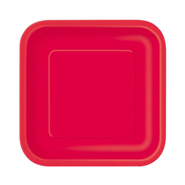 UNIQUE - 9in RUBY RED SQUARE PAPER PLATES EA