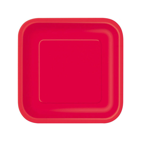 UNIQUE - 7in RUBY RED SQUARE PAPER PLATES 12PK EA
