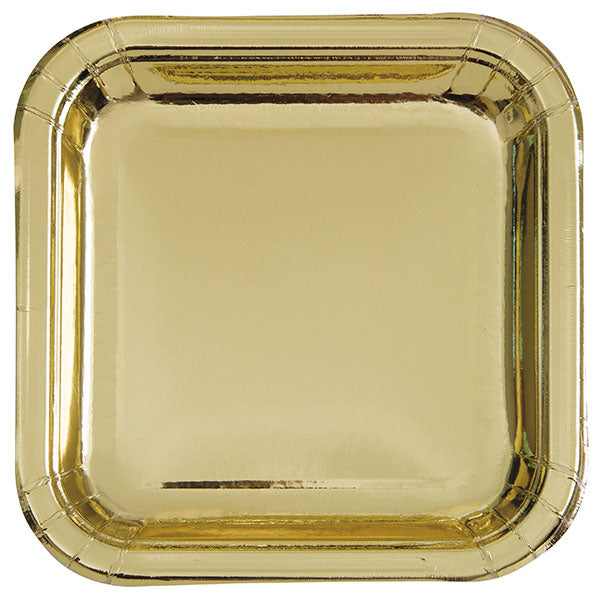 UNIQUE - GOLD 9IN SQUARE PLATE 8CT