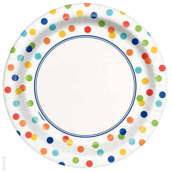 UNIQUE - RAINBOW POLKA DOTS 7IN PLATES 8 EA