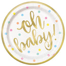 UNIQUE - GOLD BABY SHOWER FOIL PLATES 9IN 8CT