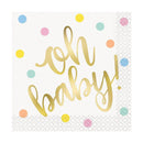 UNIQUE - GOLD BABY SHOWER FOIL LUNCH NAPKINS 16CT
