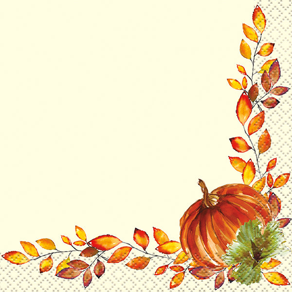 UNIQUE - WATERCOLOR FALL PUMPKIN BEVERAGE 16 NAPKINS EA