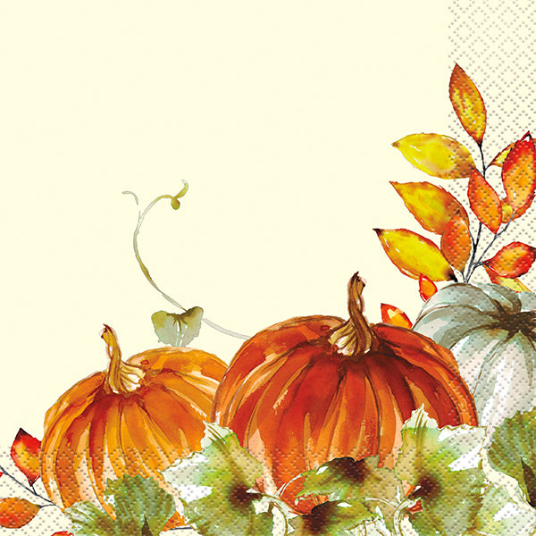 UNIQUE - WATERCOLOR FALL PUMPKIN LUNCHEON 16 NAPKINS 1EA