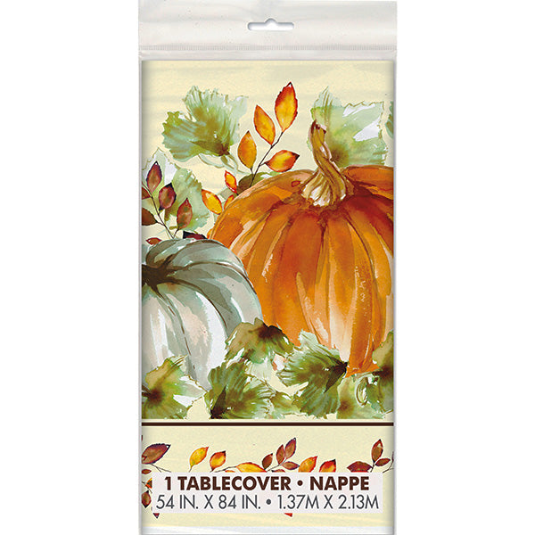 UNIQUE - WATERCOLOR FALL PUMPKIN PLASTIC TABLACOVER 54x84 1EA