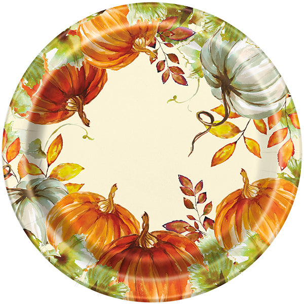 UNIQUE - WATERCOLOR FALL PUMPKIN 9" PLATES (8) EA