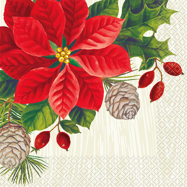 UNIQUE - CHRISTMAS RED POINSETTA LUNCHEON NAPKINS (16) EA