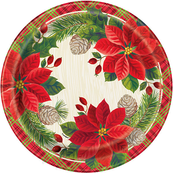 UNIQUE - CHRISTMAS RED POINSETTA 9" PLATES (8) EA