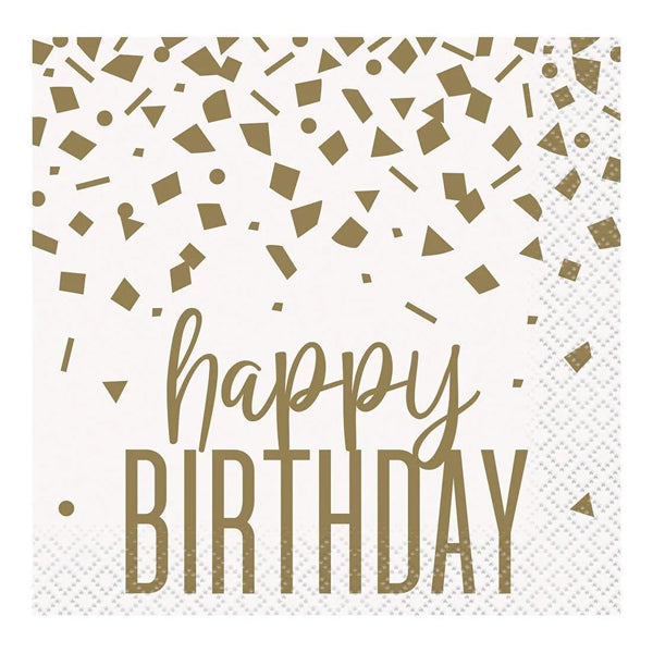 UNIQUE - GOLD CONFETTI BIRTHDAY BEVERAGE NAPKINS EA