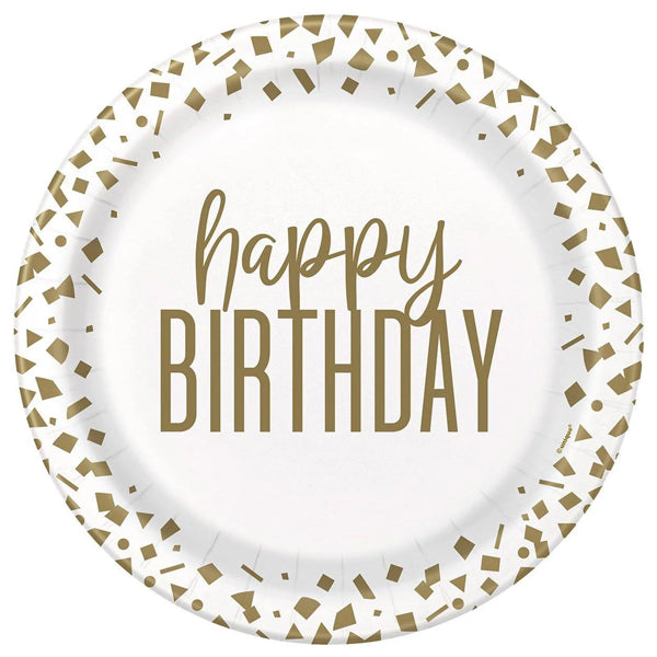 UNIQUE - GOLD CONFETTI BIRTHDAY PLATE 9" EA