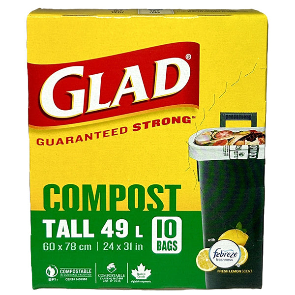 GLAD - 49L TALL COMPOST BAG W/ FEBREZE FRESH LEMON SCENT 1EA