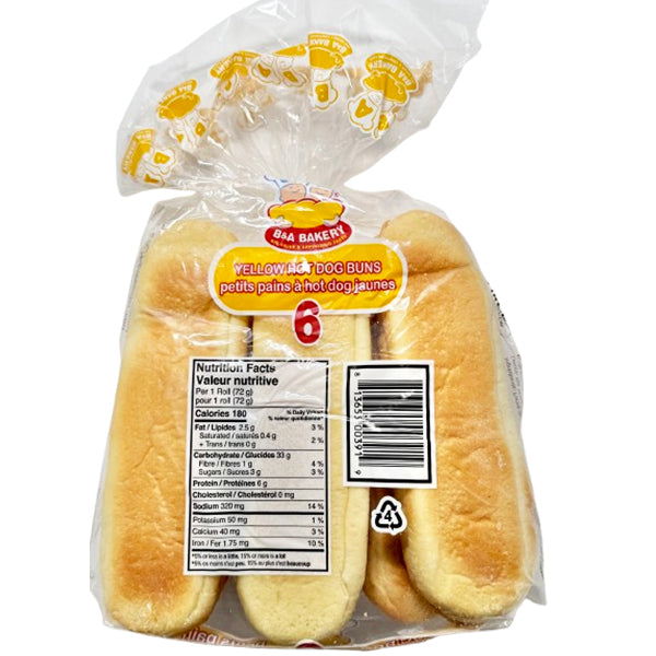B&A BAKERY - 6 PK YELLOW HOT DOG BUNS (7 8") 432GR