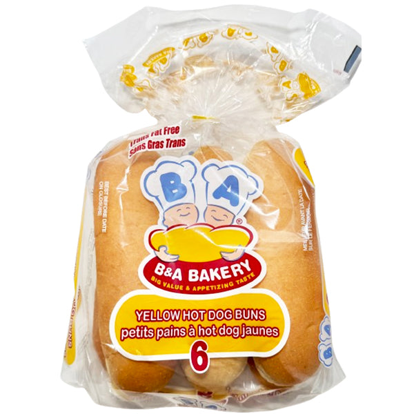B&A BAKERY - 6 PK YELLOW HOT DOG BUNS (7 8") 432GR