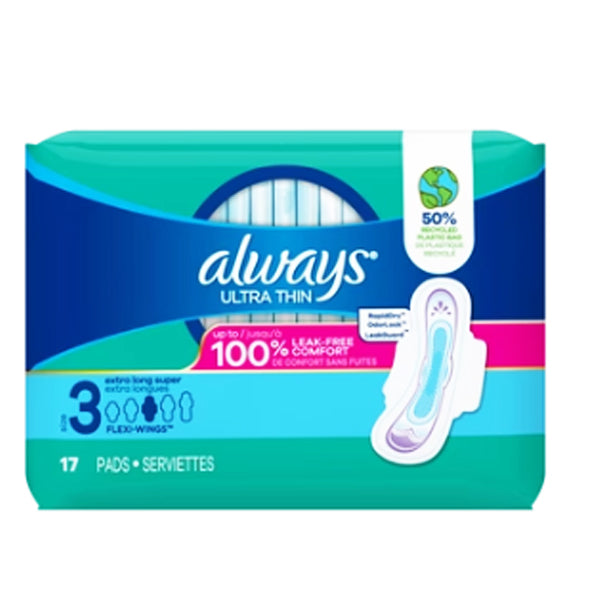 ALWAYS - ULTRA THIN 3 EXTRA SUPER LONG W/FLEXI WING 17CT