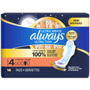ALWAYS - ULTRA THIN SIZE 4 OVERNIGHT FLEXI-WINGS PADS 16EA