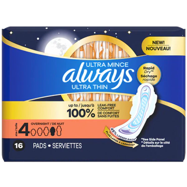 ALWAYS - ULTRA THIN SIZE 4 OVERNIGHT FLEXI-WINGS PADS 16EA
