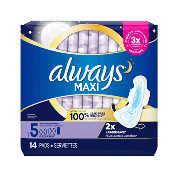 ALWAYS - MAXI SIZE 5 EXTRA HEAVY OVERNIGHT W/FLEXI WINGS PAD 14CT