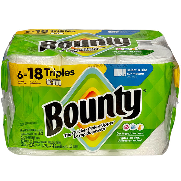 BOUNTY - PAPER TOWEL ROLLS 6=18 6 CT