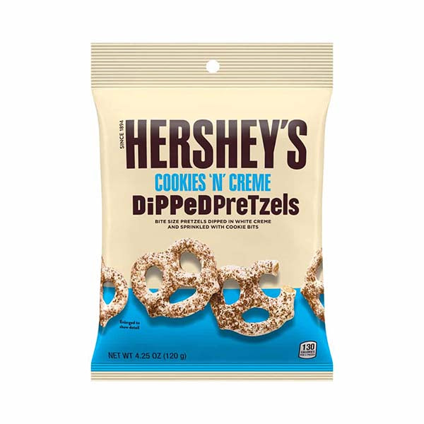 HERSHEY - COOKIES AND CREME DIPPED PRETZELS 120GR