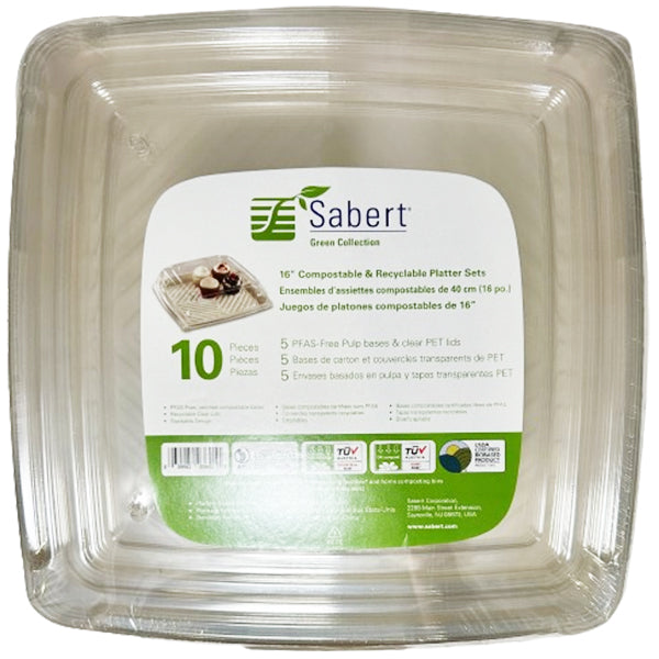 SABERT - 16"TRAY PULP SQUARE WITH LID COMBO 6x5 EA