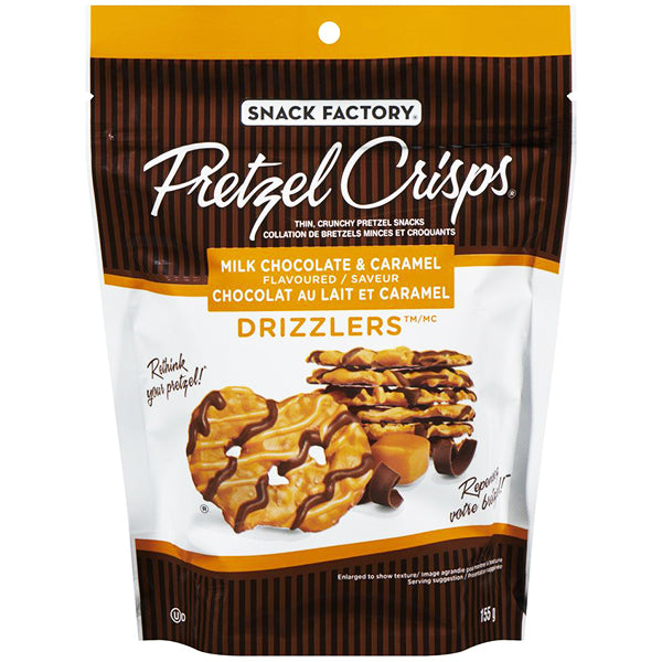 SNACK FACTORY - MILK CHOCOLATE & CARAMEL DRIZZLERS PRETZEL 155GR