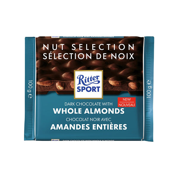 RITTER - DARK CHOCOLATE WITH WHOLE ALMONDS 100GR