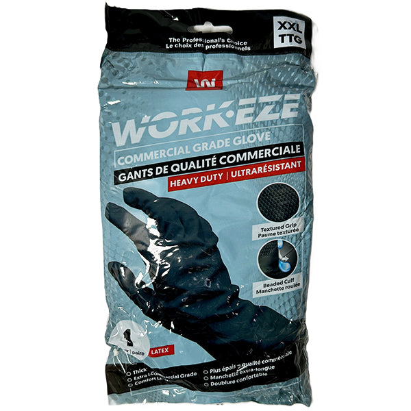 WORKEZE - BLACK 28 MIL LATEX GLOVE XXLARGE 1PAIR