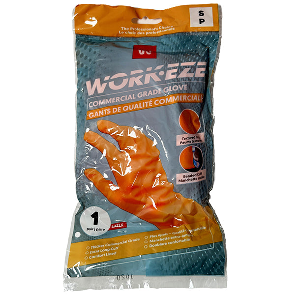 WORKEZE - ORANGE 19MIL LATEX GLOVE--SMALL 1PAIR