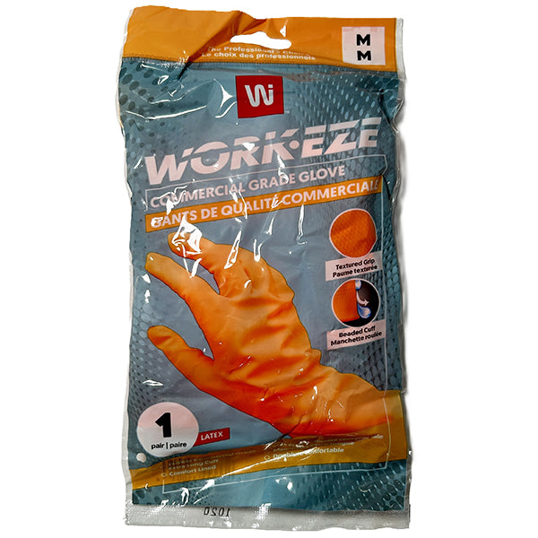 WORKEZE - ORANGE 19MIL LATEX GLOVE-MEDIUM 1PAIR