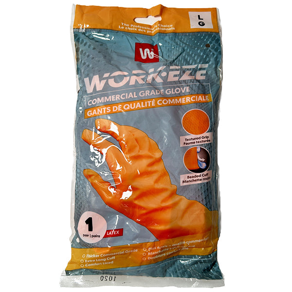 WORKEZE - ORANGE 19 MIL LATEX GLOVE LARGE 1PAIR