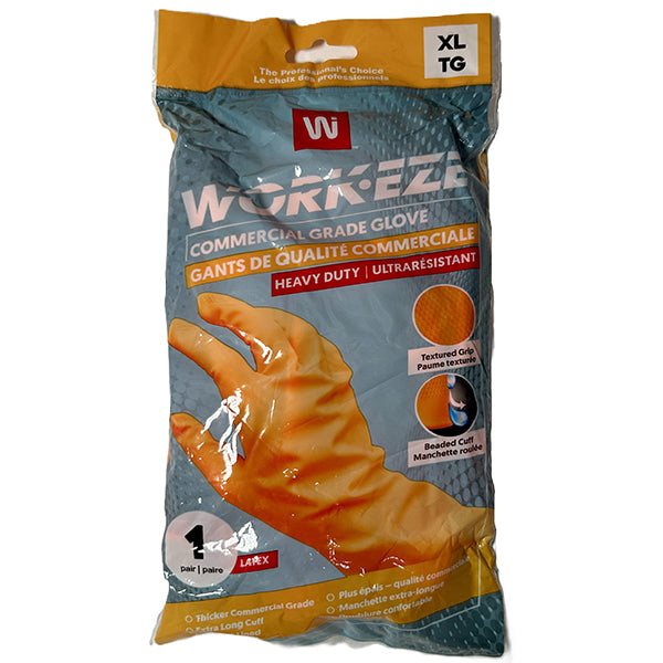 WORKEZE - ORANGE 28 MIL LATEX GLOVE XLARGE 1PAIR