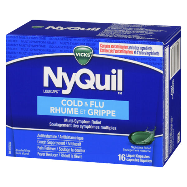 VICKS - NYQUIL COLD & FLU MULTI SYMPTOM RELIEF LIQUID CAPSULES 16EA