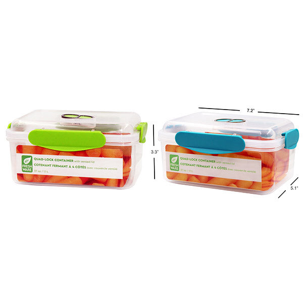 PLASTICWARE - QUADLOCK WITH VENT LID 1100ML 2COLORS EA