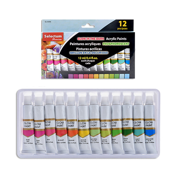 SELECTUM - 12PC GLOW IN THE DARK ACRYLIC PAINT EA