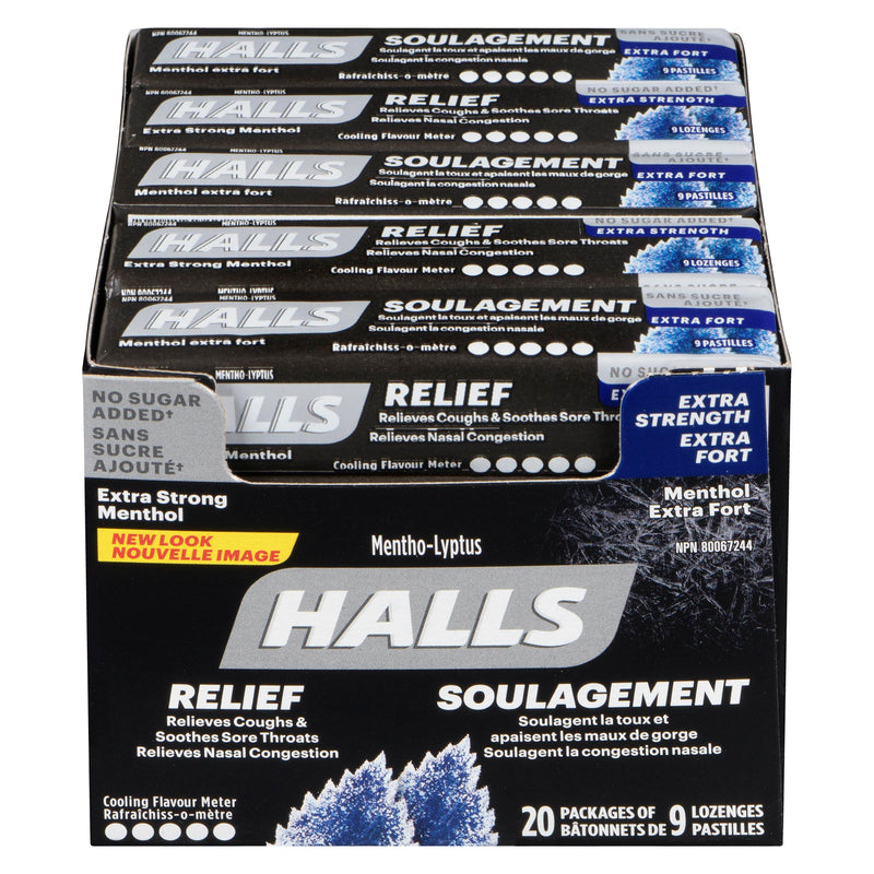 HALLS - SUGAR FREE EXTRA STRONG MENTHOL 20x9 EA