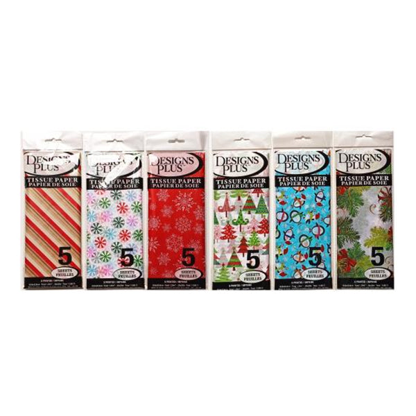 DESIGN PLUS - PRINTED XMAS TISSUE ASSORTED 20INx20IN 5 PK