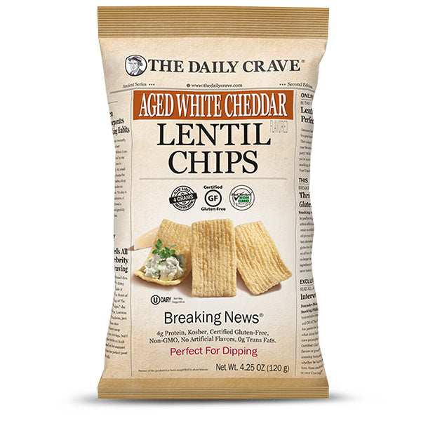 THE DAILY CRAVE - AGED WHITE CHEDDAR LENTIL CHIPS 120GR