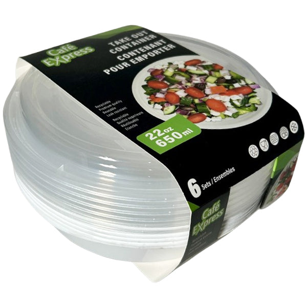 CAFE EXPRESS - WHITE  ROUND CONTAINER AND CLEAR LID 22OZ 12x6 EA