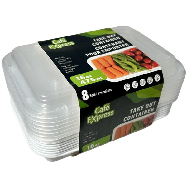 CAFE EXPRESS - WHITE  RECTANGLE CONTAINER COMBO 16OZ 8EA