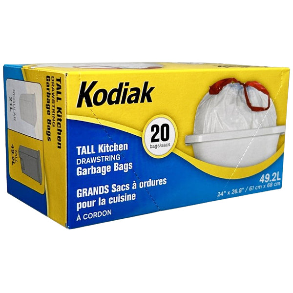 KODIAK - WHITE KITCHEN GARBAGE BAGS WITH STRING 24x20 EA