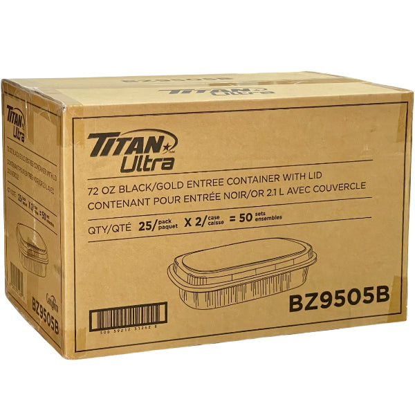 TITAN - 72OZ BLACK/GOLD ENTREE CONTAINER WITH LID 2x25 EA
