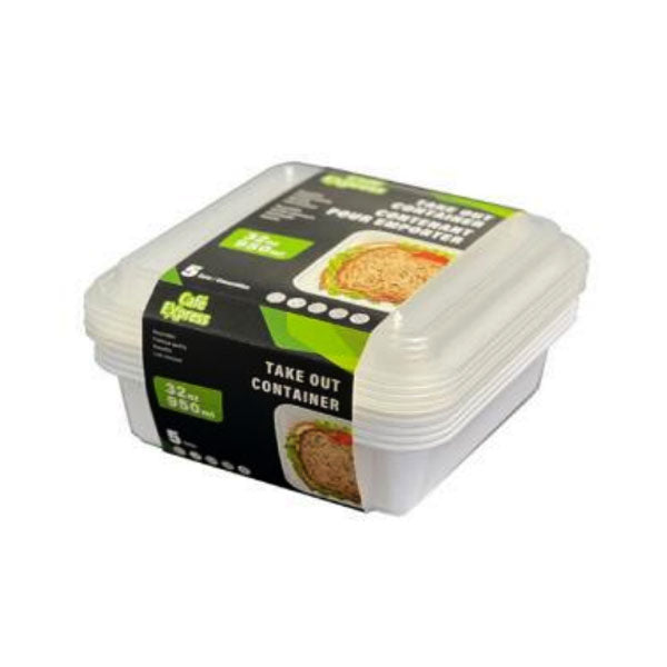 CAFE EXPRESS - WHITE  RECTANGLE CONTAINER COMBO 32OZ 5 EA